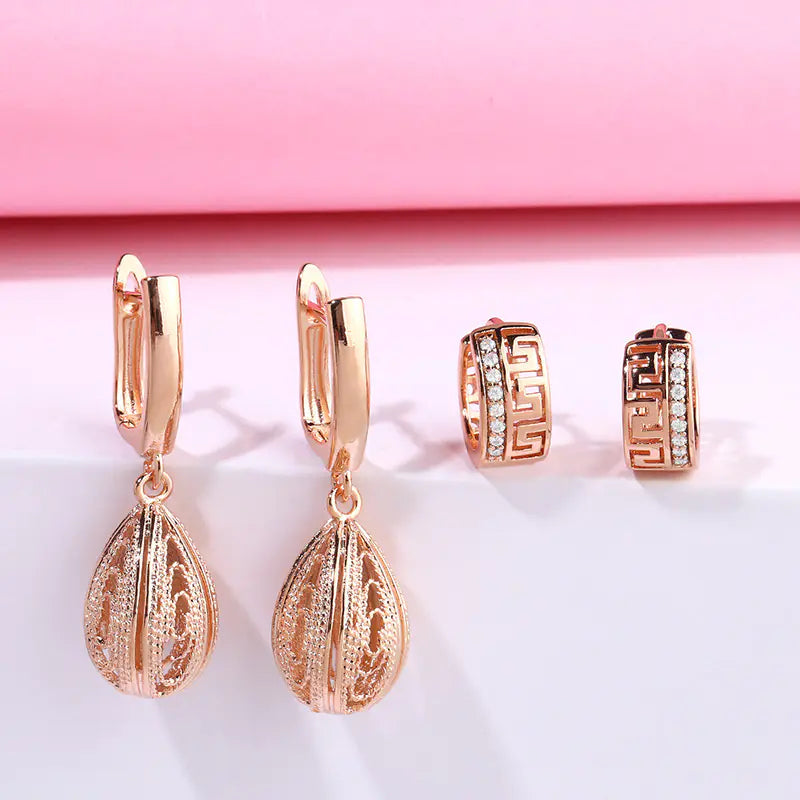 Rose Gold Renaissance-Style Earrings with Zirconia Gemstones