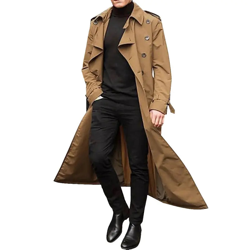Vireous Men's Orange Extra-Long Trench Coat