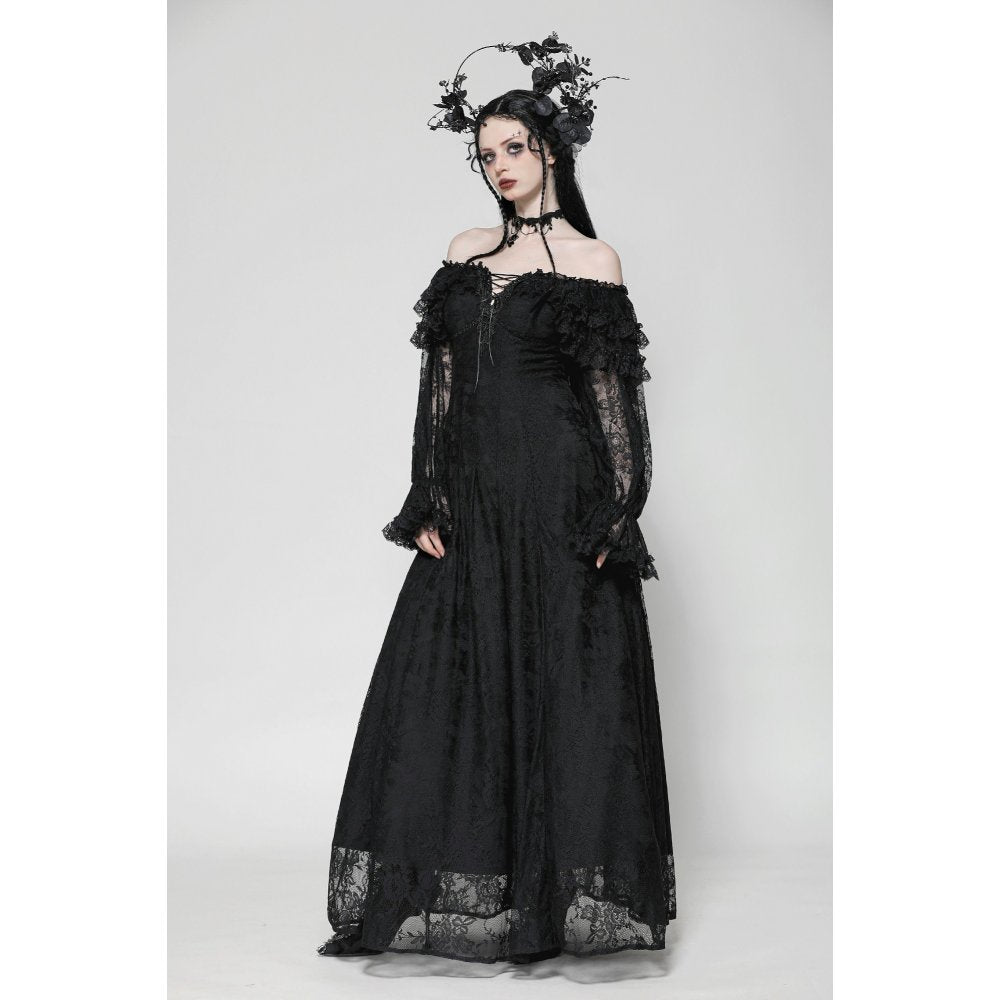 Dark in Love Cosette Elegant Gothic Off-Shoulder Ruffle Maxi Dress