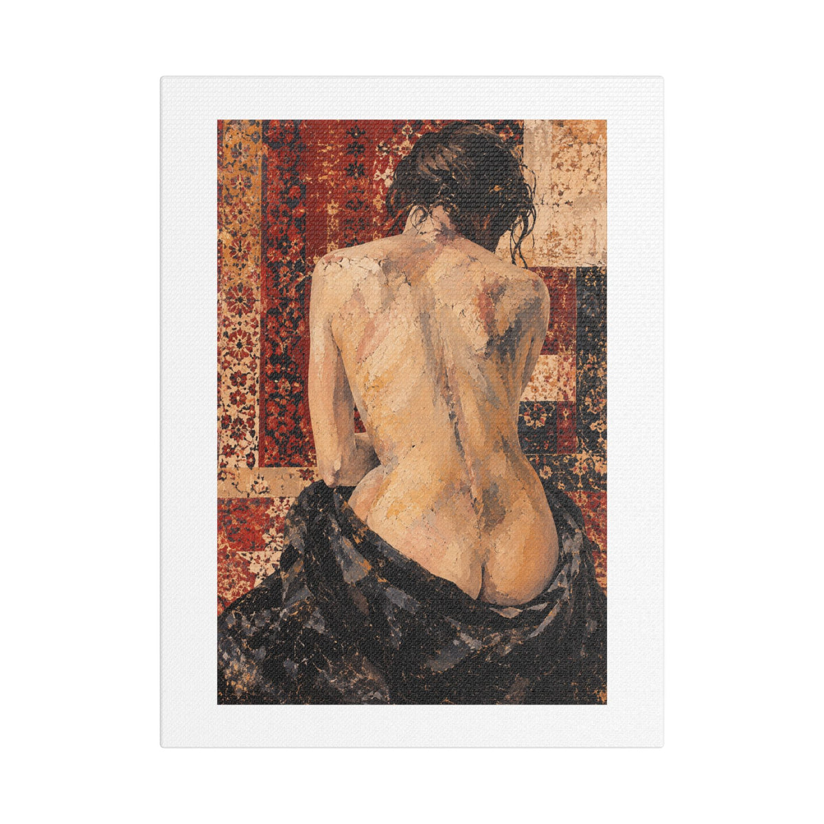 Textured Tapestry Portrait from Behind, Art Print on Satin Canvas, Stretched