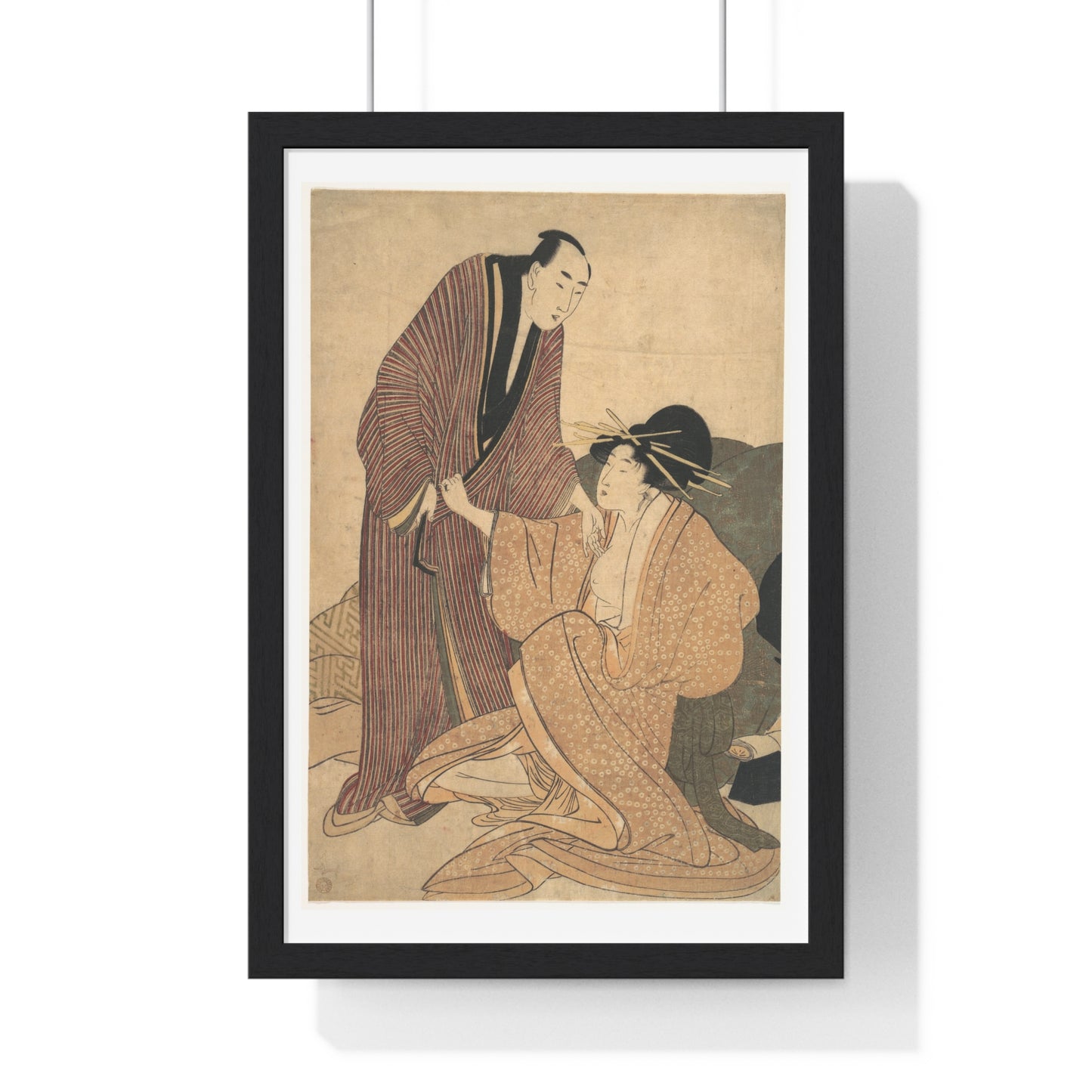 Japanese Vintage Art: Parting of Lovers, the Courtesan and her Lover (circa 1800) by Utamaro Kitagawa, Framed Art Print