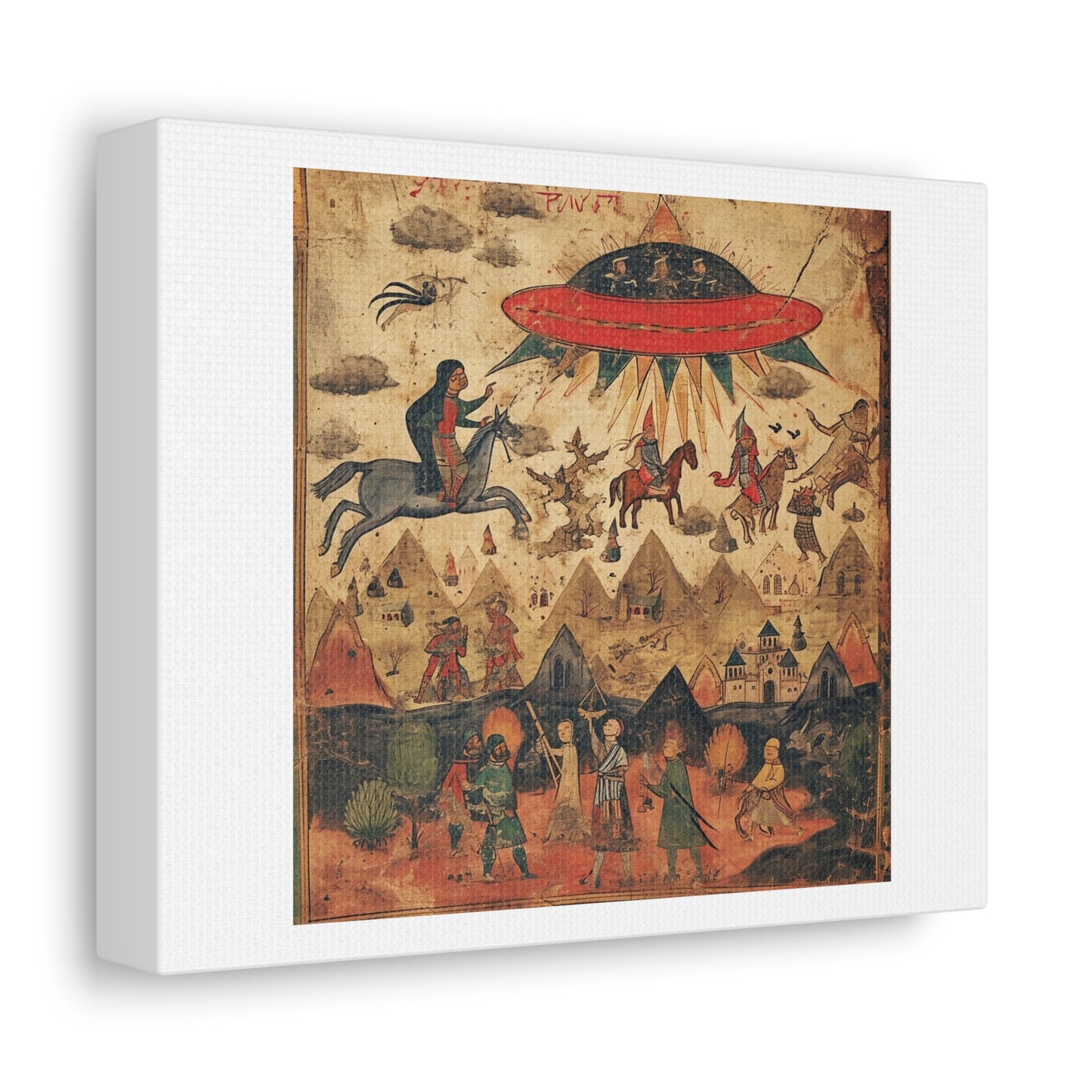 UFO Abductions in Medieval Art 'Designed by AI' Print on Canvas