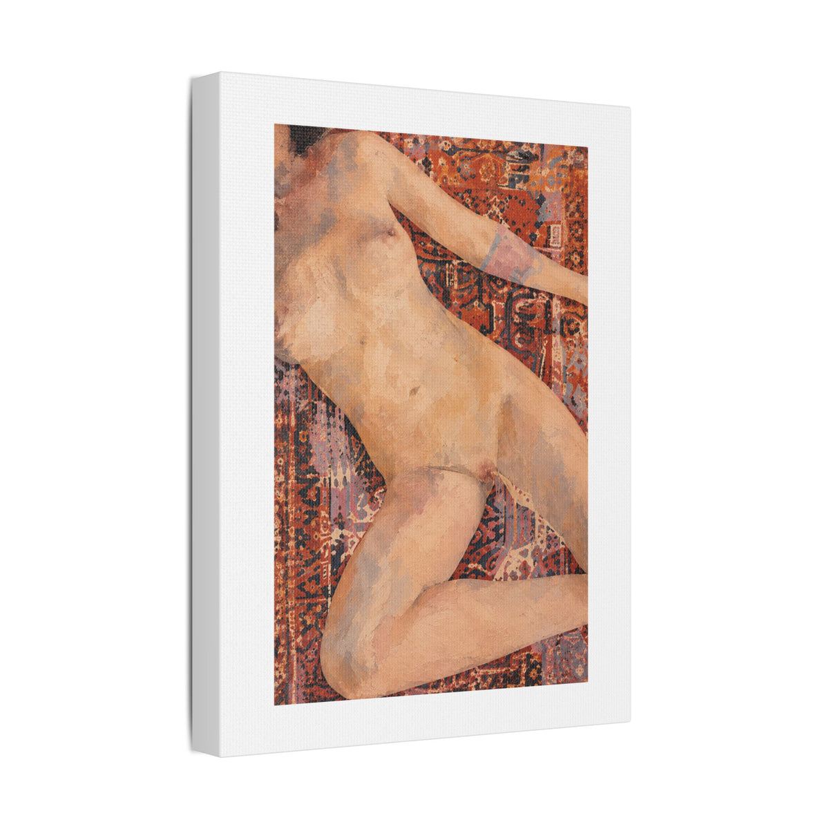 Textured Reclining Figure on Persian Rug, Art Print on Satin Canvas, Stretched