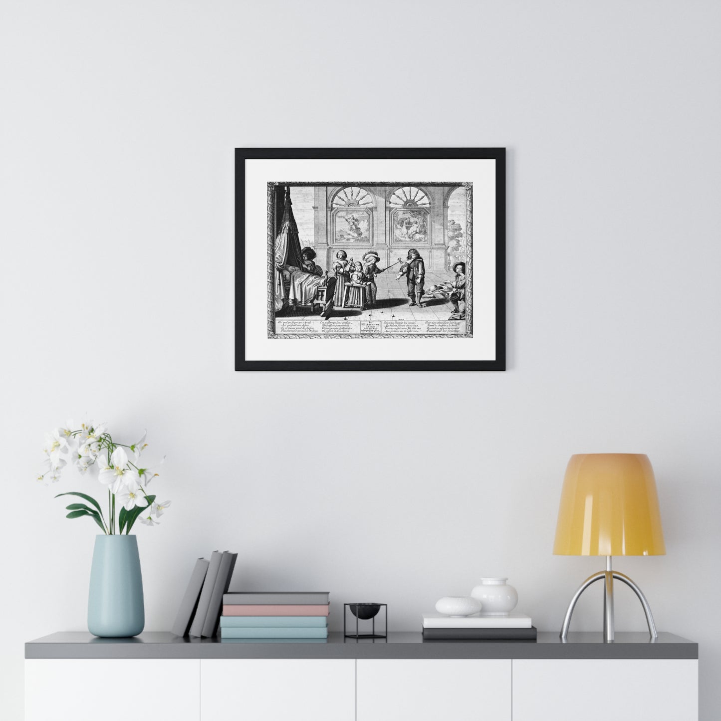 Children Playing with Toys, in the Background are Paintings of the Creation and the Creation of Adam, by Abraham Bosse (1636) Framed Print