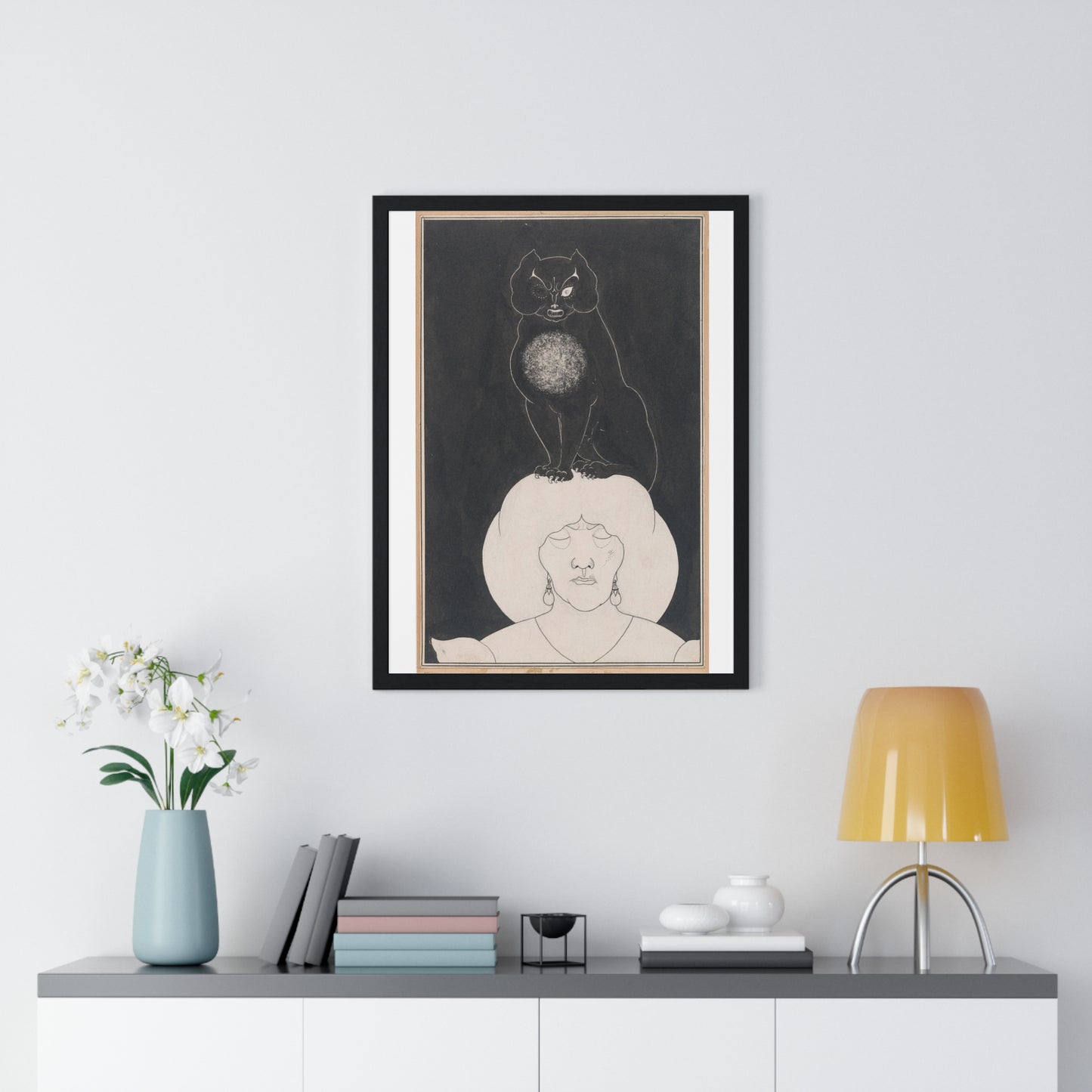 The Black Cat, for Edgar Allan Poe's 'Tales of Mystery and the Imagination' by Aubrey Vincent Beardsley, from the Original, Framed Print