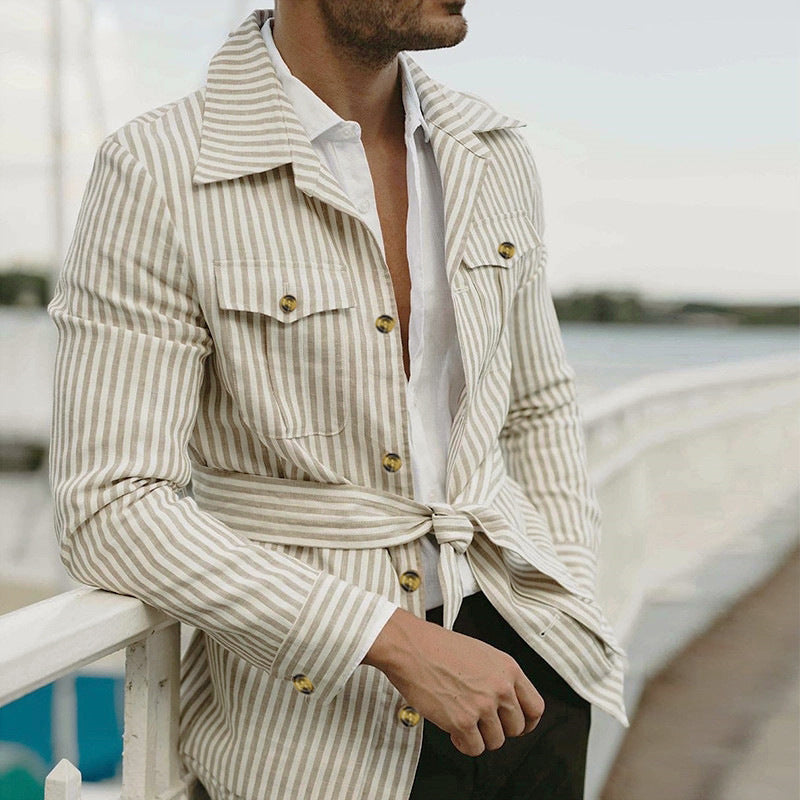 Italian-Style Men's Clothing Striped Over-Shirt