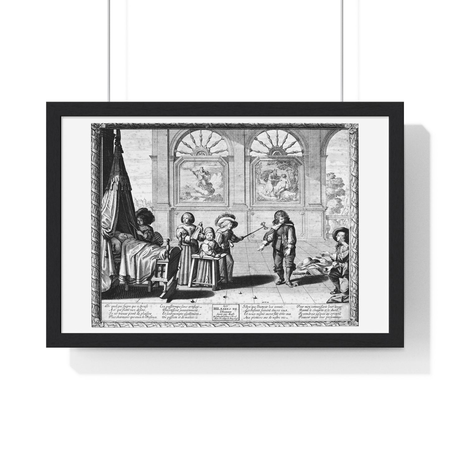 Children Playing with Toys, in the Background are Paintings of the Creation and the Creation of Adam, by Abraham Bosse (1636) Framed Print