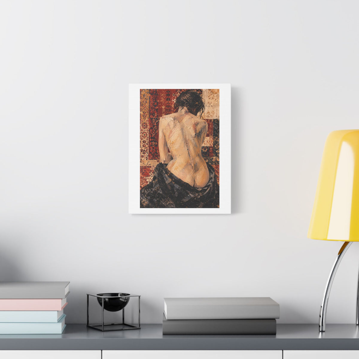 Textured Tapestry Portrait from Behind, Art Print on Satin Canvas, Stretched