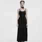 Punk Rave Morrigan Embroidered Velvet Goth Slip Dress in Black