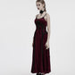 Punk Rave Vivienne Velvet Lace-Panel Goth Slip Dress In Burgundy