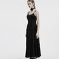 Punk Rave Morrigan Embroidered Velvet Goth Slip Dress in Black