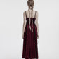 Punk Rave Vivienne Velvet Lace-Panel Goth Slip Dress In Burgundy