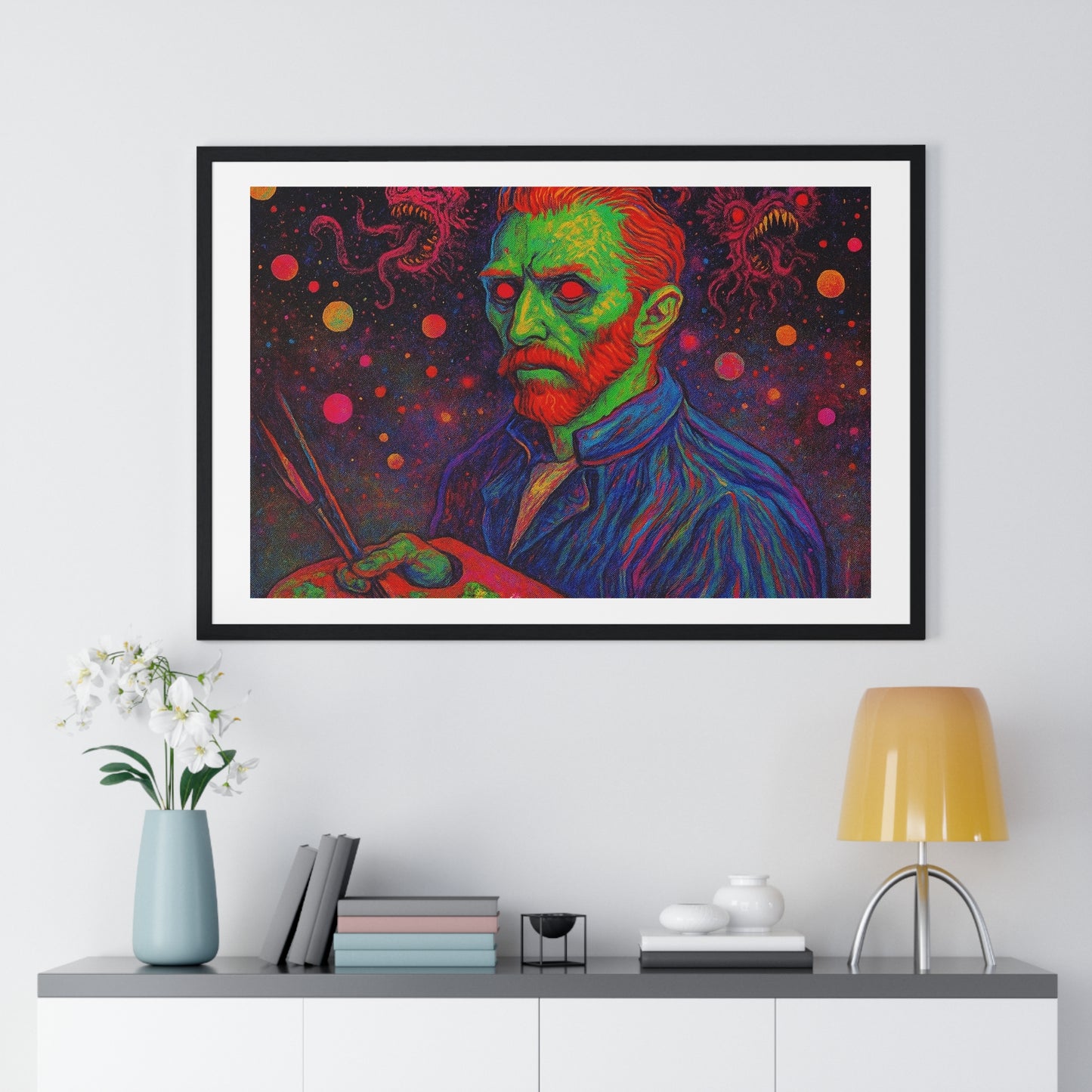 Vincent van Gogh Self Portrait Remixed, Psychedelic Art 'Designed by AI' Framed Print