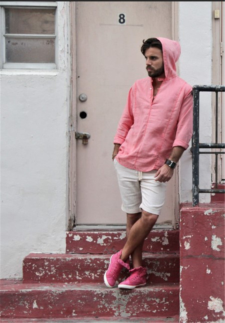 Vireous Men's Linen Hooded Sweatshirt