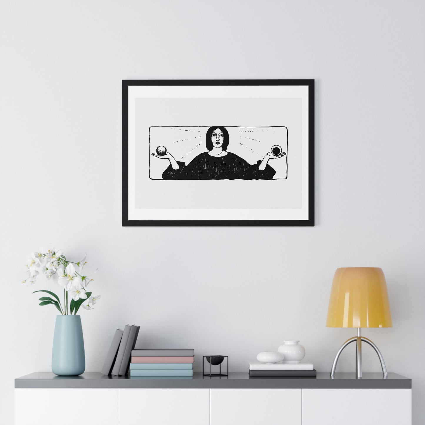 Woman Holding Balls, Religious Vintage Illustration, from the Original, Framed Art Print