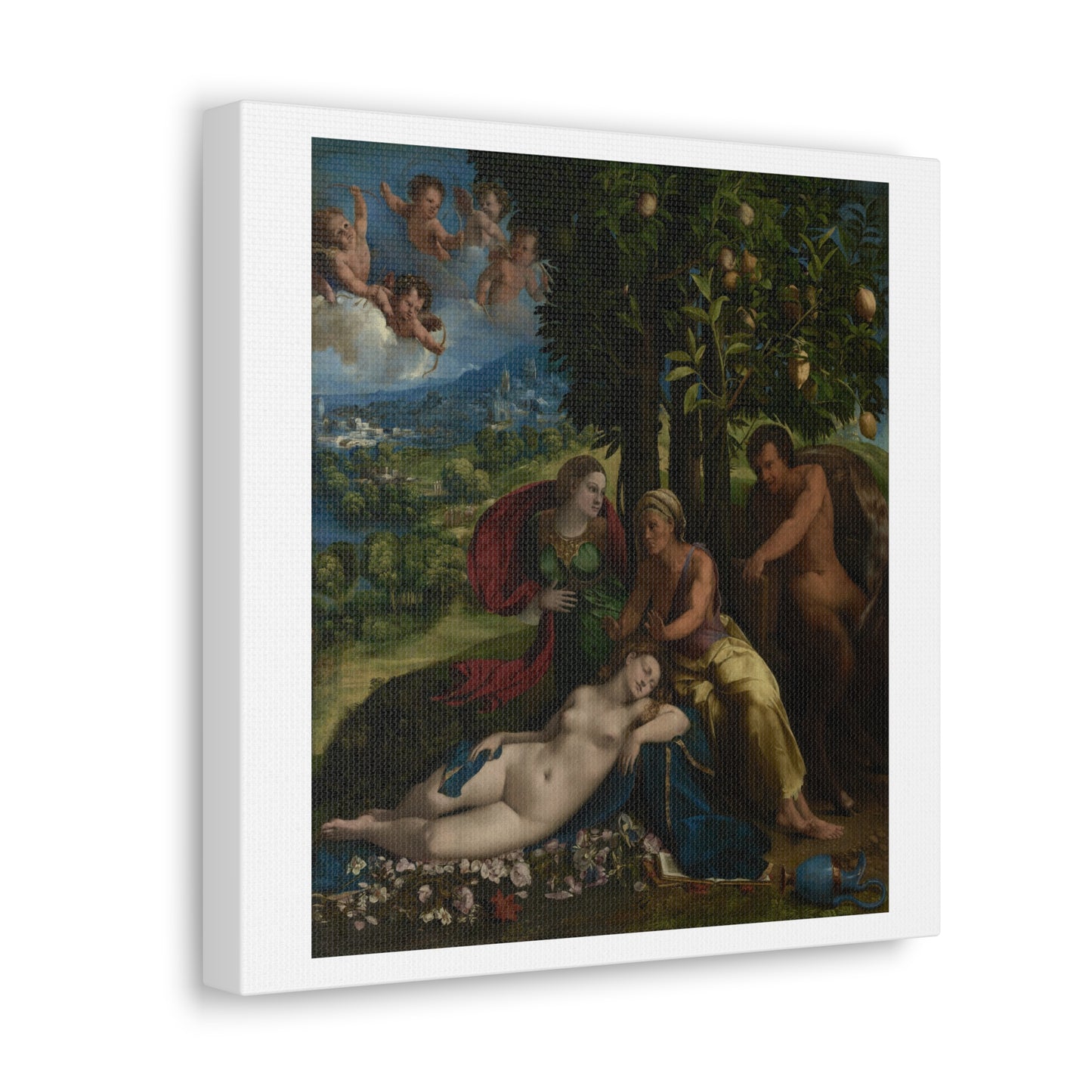 Mythological Scene (1524) by Dosso Dossi (Giovanni di Niccolò de Lutero) from the Original, Print on Canvas