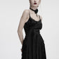 Punk Rave Morrigan Embroidered Velvet Goth Slip Dress in Black