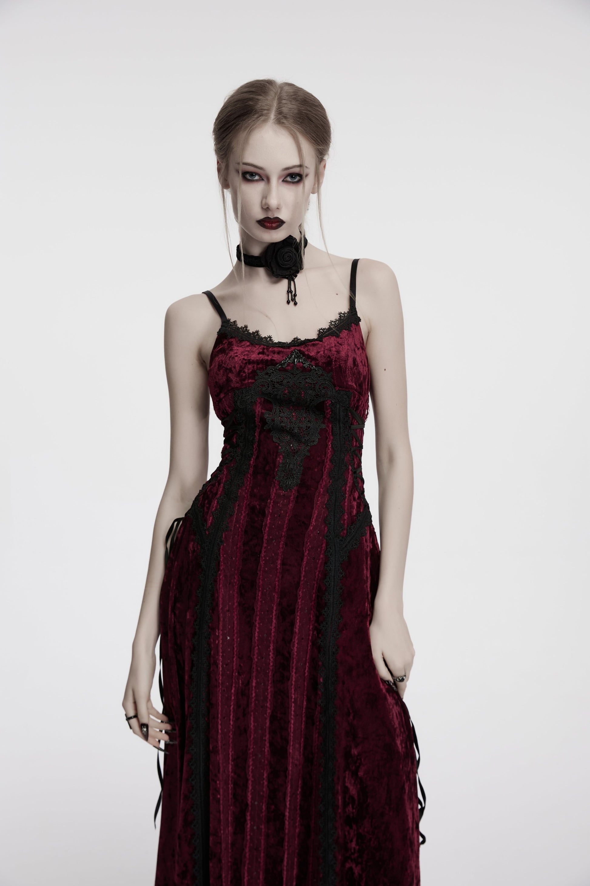 Punk Rave Vivienne Velvet Lace-Panel Goth Slip Dress In Burgundy Vireous.Shop Punk Rave Vivienne Velvet Lace-Panel Goth Slip Dress In Burgundy Vireous.Shop