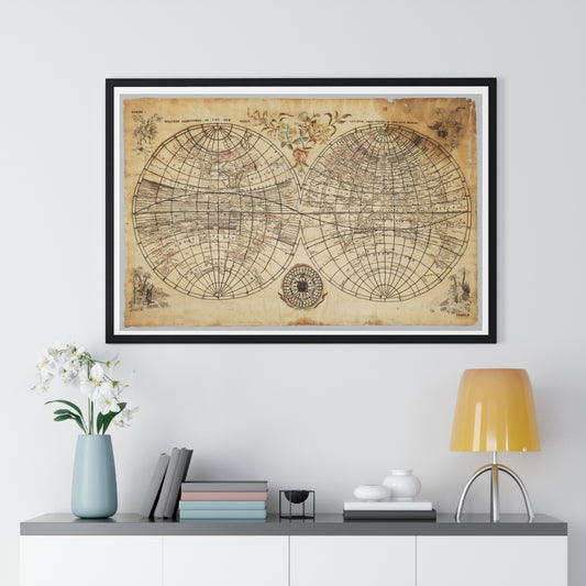 Antique Textile World Map Sampler (1790s) from the Original, Framed Print
