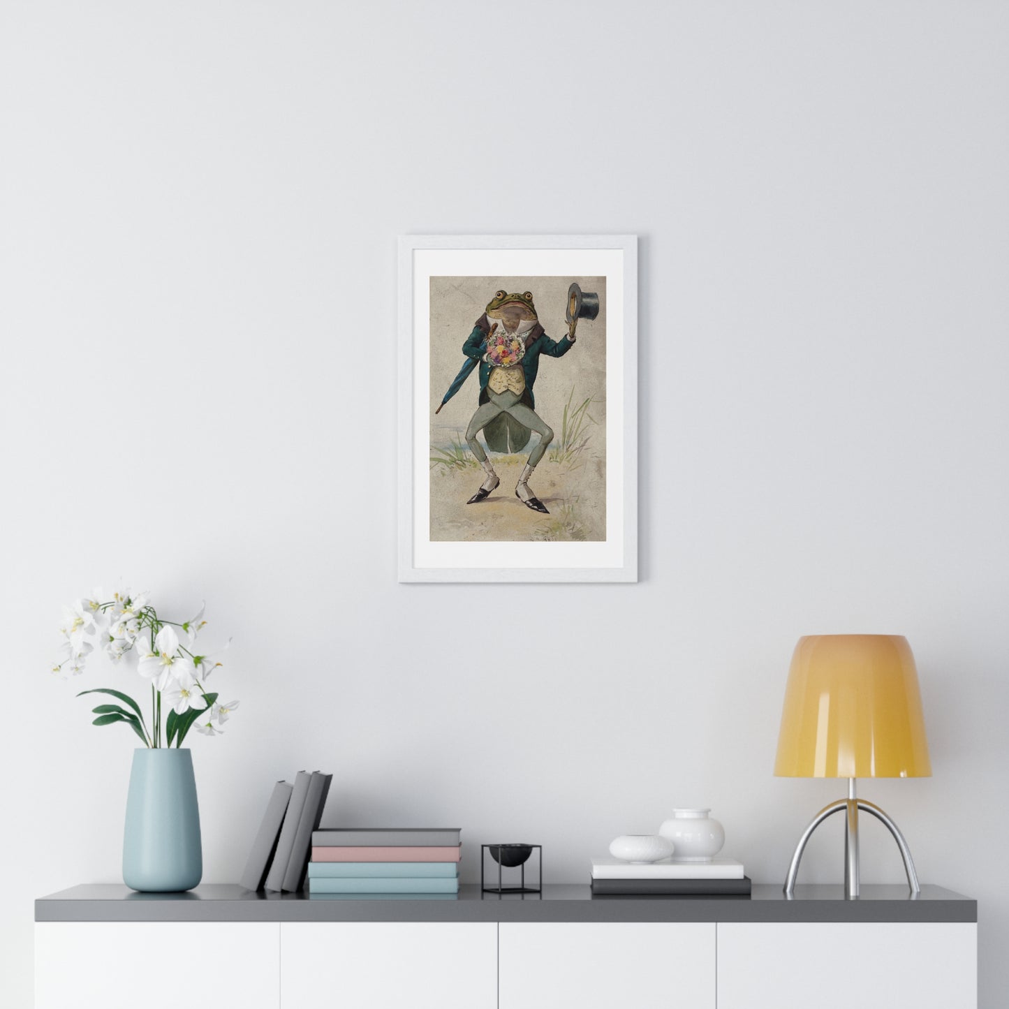 A Toad in Morning Dress, Holding an Umbrella and a Bunch of Flowers, by G Hope Tait (1900) from the Original, Framed Print