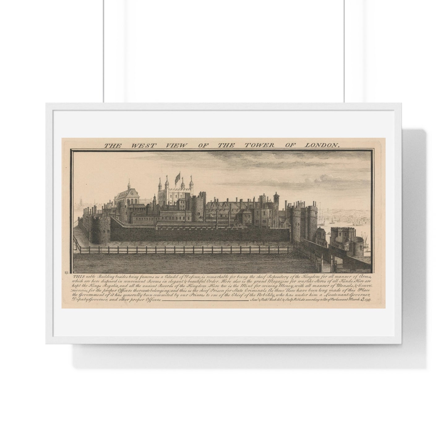 The West View of the Tower of London (1737) by Samuel and Nathaniel Buck, from the Original, Framed Art Print