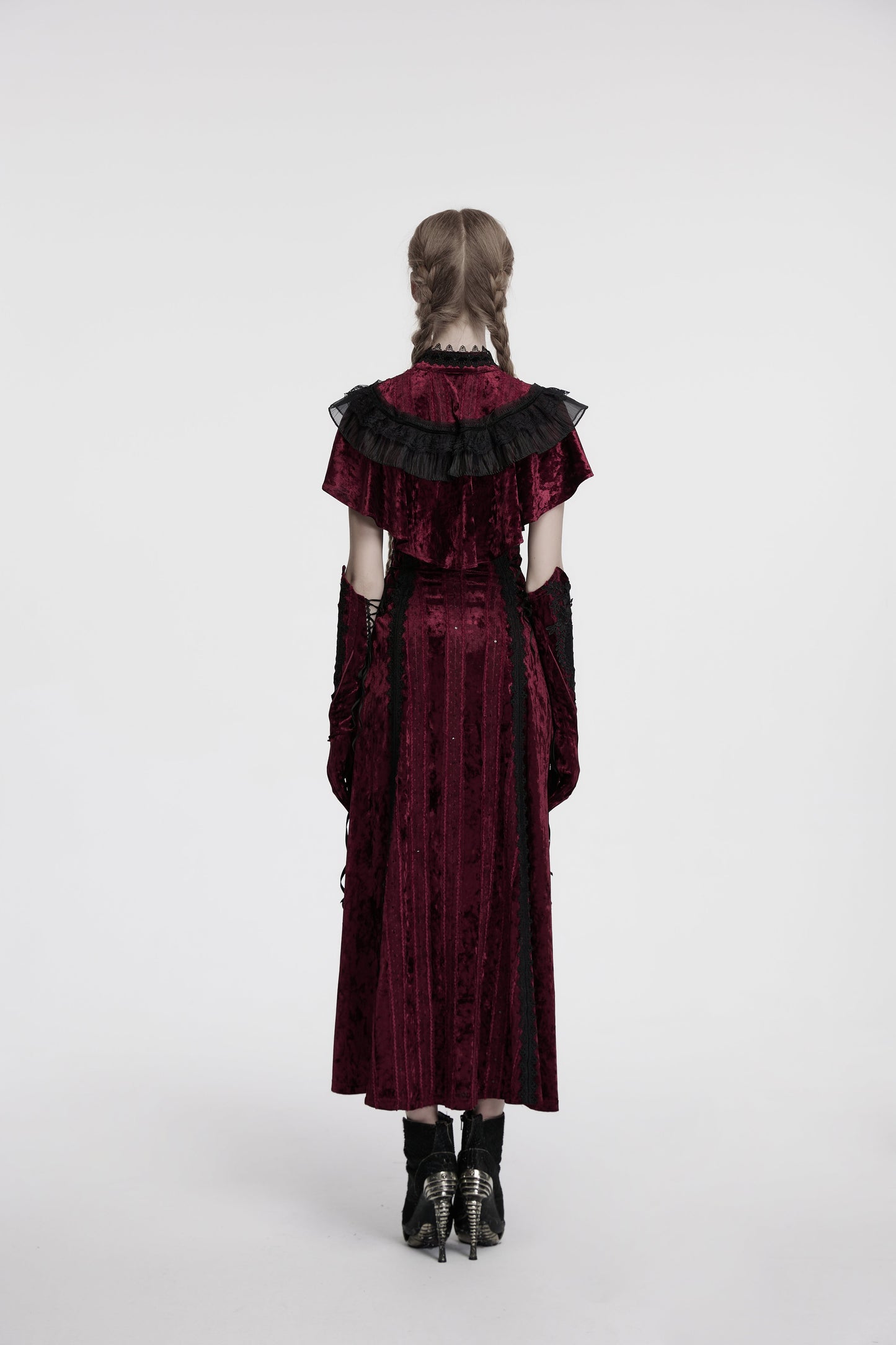 Punk Rave Elysia Velvet Ruffle Goth Shawl in Crimson