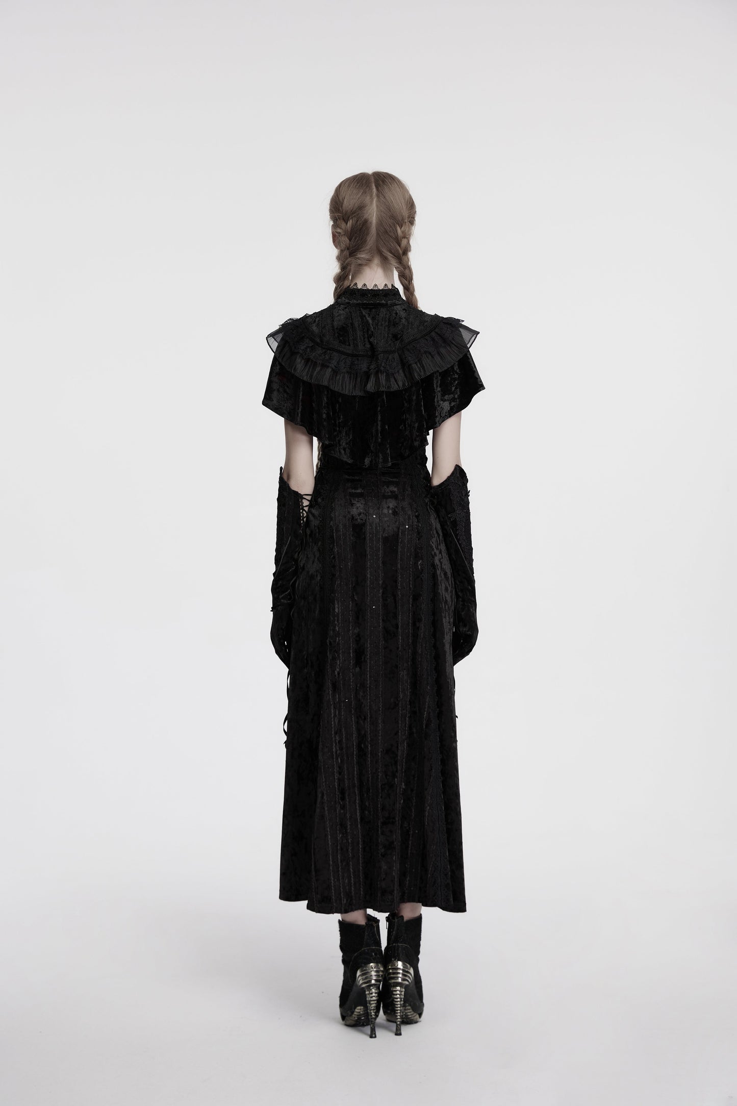 Punk Rave Elysia Velvet Ruffle Goth Shawl In Black