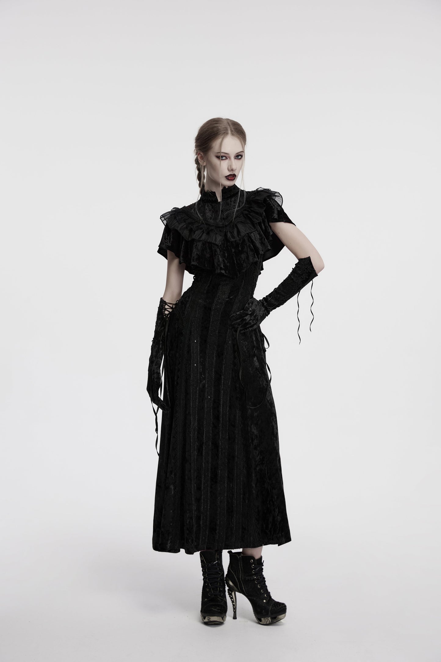 Punk Rave Elysia Velvet Ruffle Goth Shawl In Black