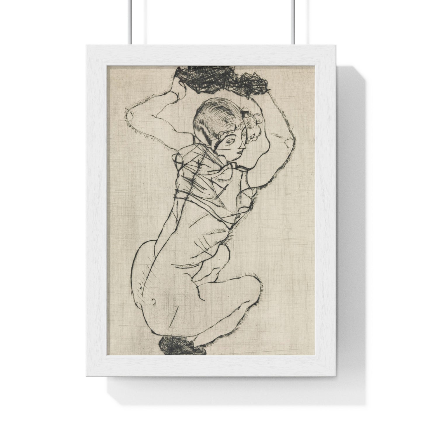 Squatting Woman (1914) by Egon Schiele from the Original, Framed Art Print