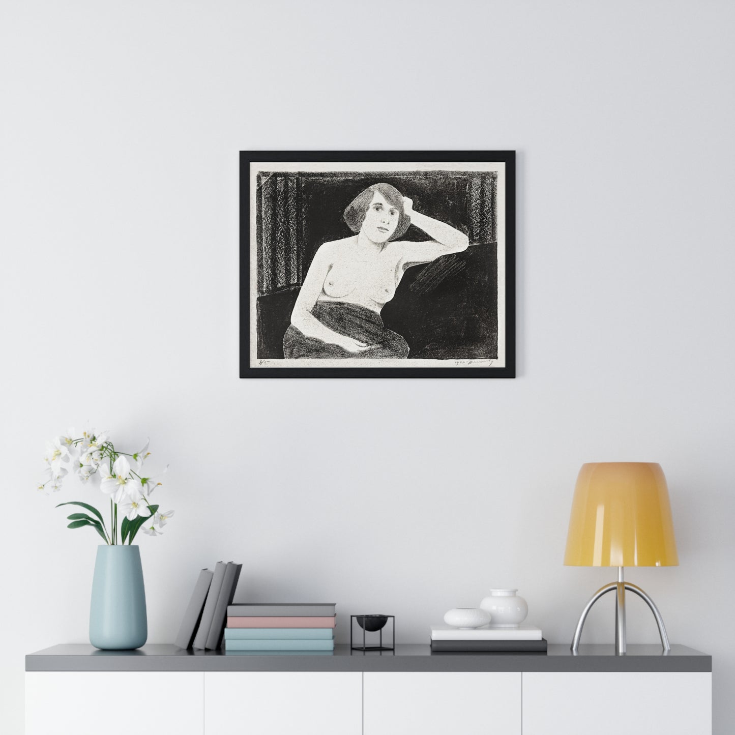 Female Nude, Seated on a Sofa, Hand to Head (1920) by Samuel Jessurun de Mesquita from the Original, Framed Art Print