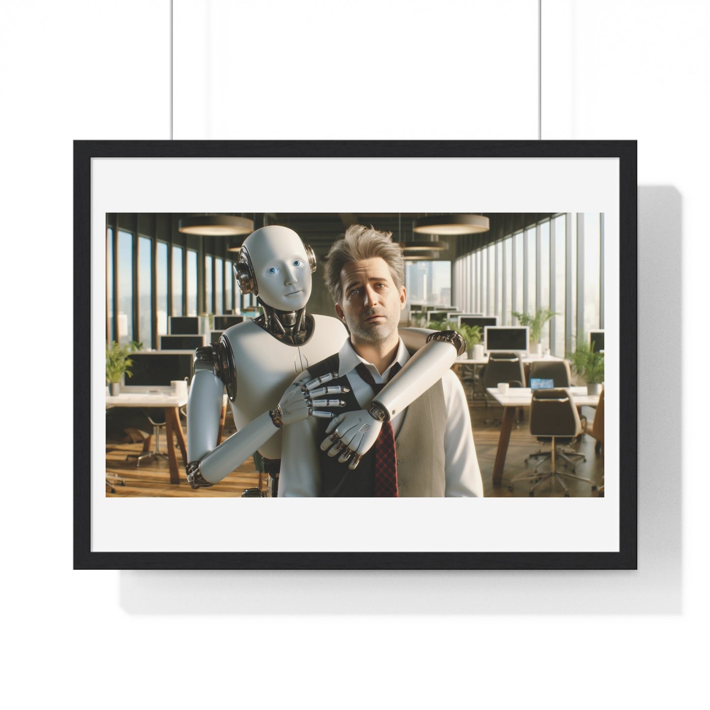 Having a Heart to Heart with your AI Creation, Office Art 'Designed by AI' Framed Print