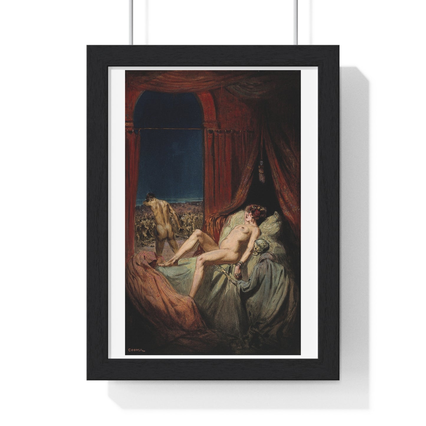 A Provocative Naked Young Woman Lying on a Bed, Death Sits at Her Side Representing Syphilis (1912) Framed Art Print