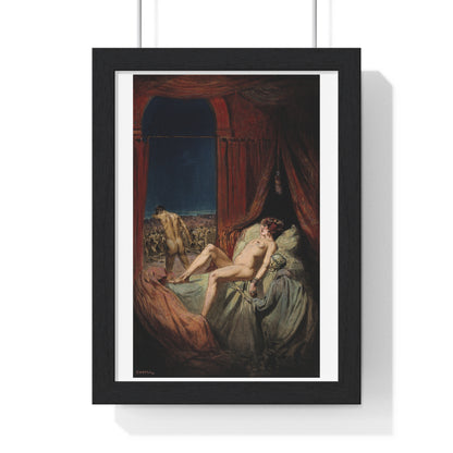 A Provocative Naked Young Woman Lying on a Bed, Death Sits at Her Side Representing Syphilis (1912) Framed Art Print
