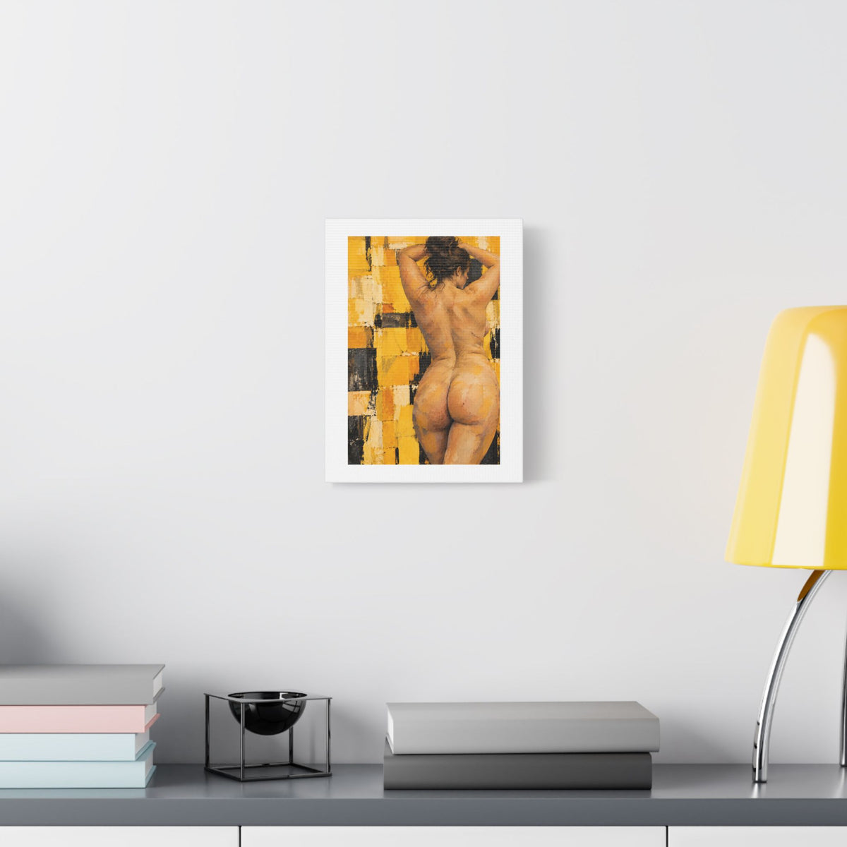 Golden Impasto Figure in Abstract Light, Art Print on Satin Canvas, Stretched