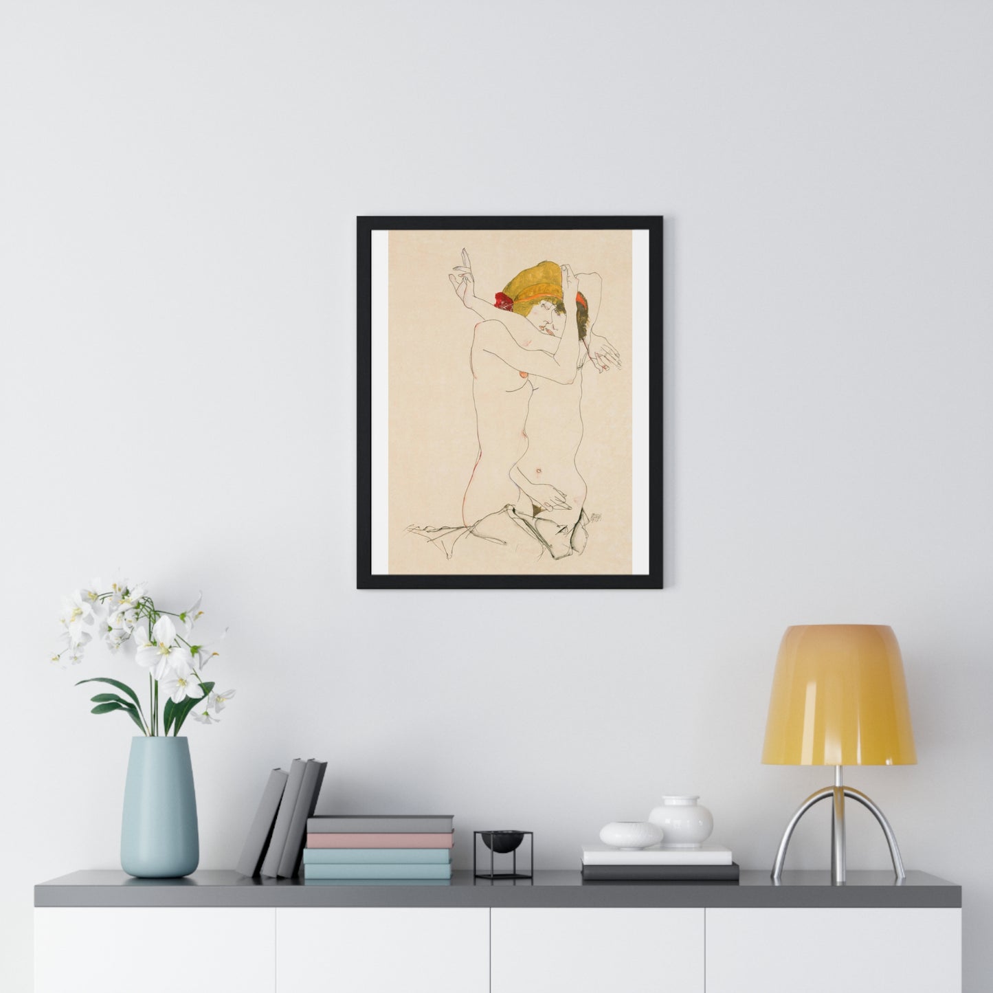 Two Women Embracing (1913) by Egon Schiele, from the Original, Framed Art Print