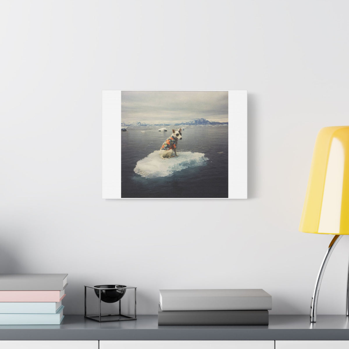 Arctic Adventure Dog, Surrealist Stretched Canvas Wall Art