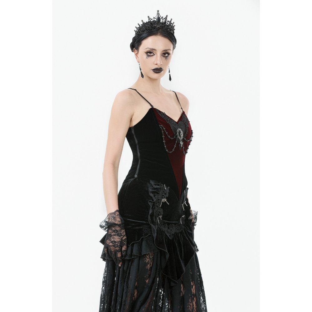 Dark in Love Morrigan Velvet and Lace Chain-Detail Bodysuit