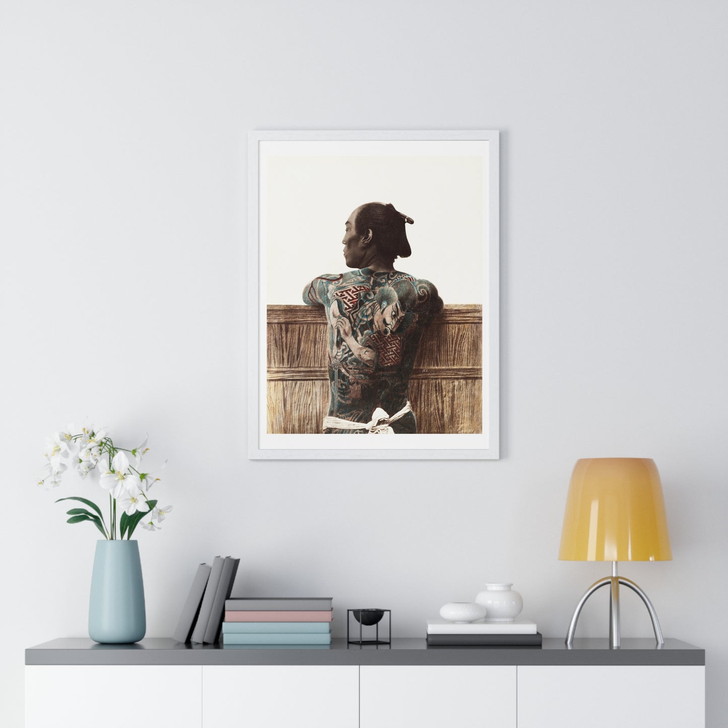 Nude Photography of Tattooed Japanese Man (1870s –1890s) by Kusakabe Kimbei, from the Original, Framed Print