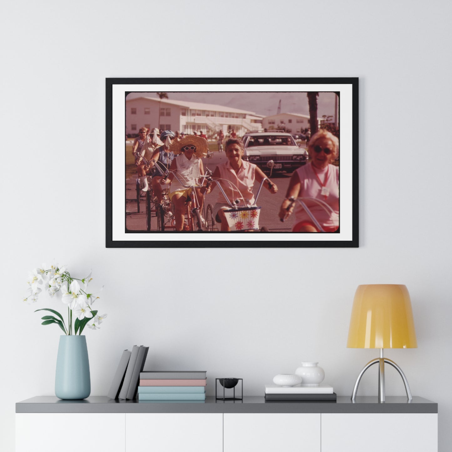 Tricycle Club at the Century Village Retirement Community (circa 1973) Vintage Photography by Flip Schulke, Framed Print