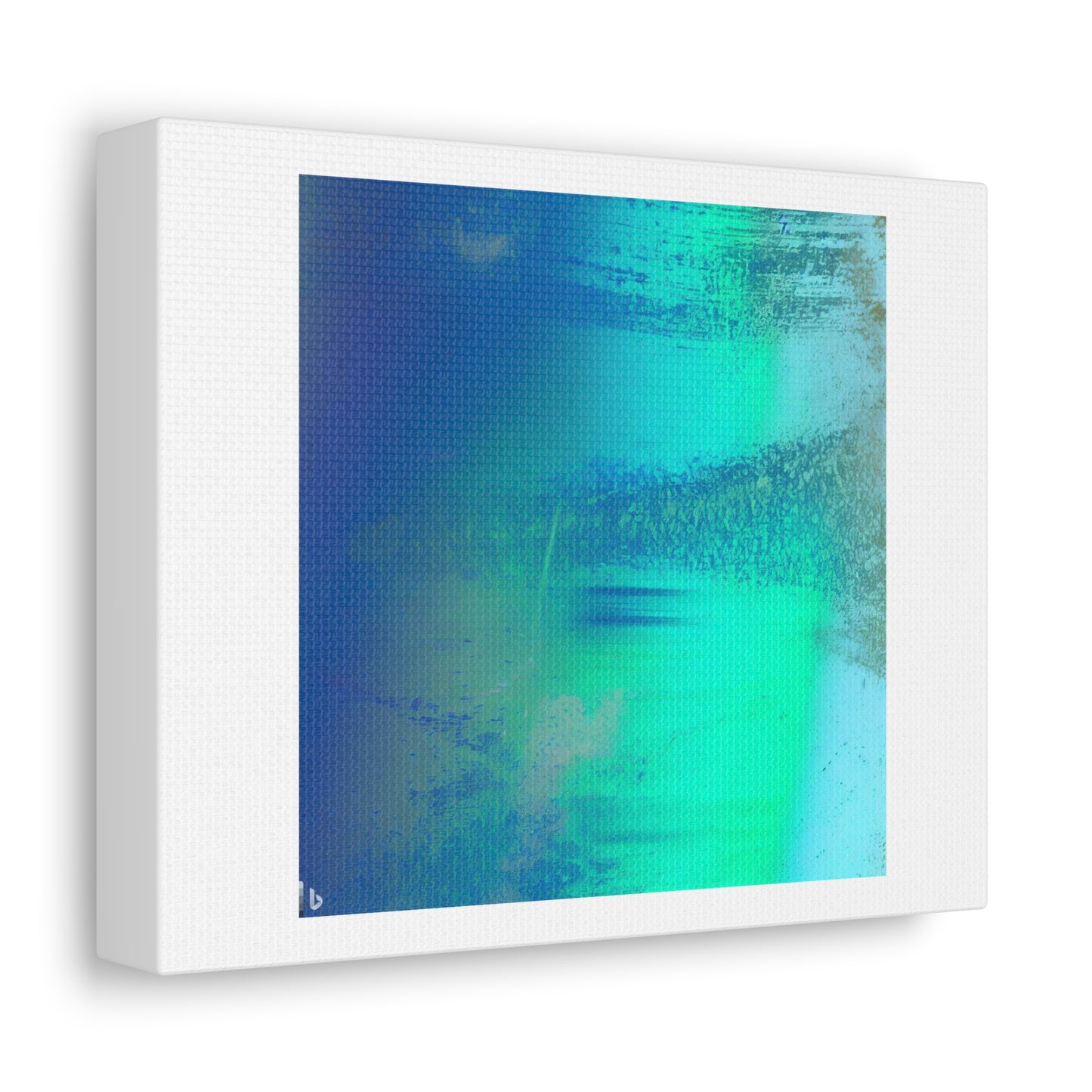 Blue Green Matte, Messy, Smear, Smudge, Flat, Scratches, Signature Watermark 'Designed by AI' Print on Canvas