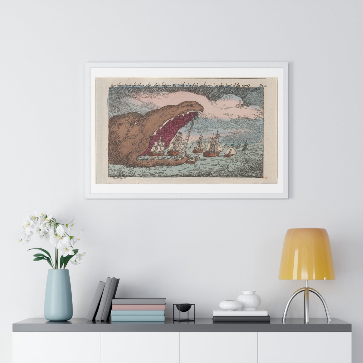 Lose their Compass, their Ship Slips Between the Teeth of a Fish Unknown in this Part of the World (1809) from the Original, Framed Print