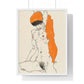 Standing Nude with Orange Drapery (1914) Line Art by Egon Schiele from the Original, Framed Art Print