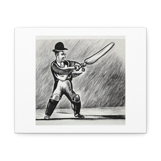 Muscle Cricket Cartoon Sketch 'Designed by AI' Art Print on Canvas