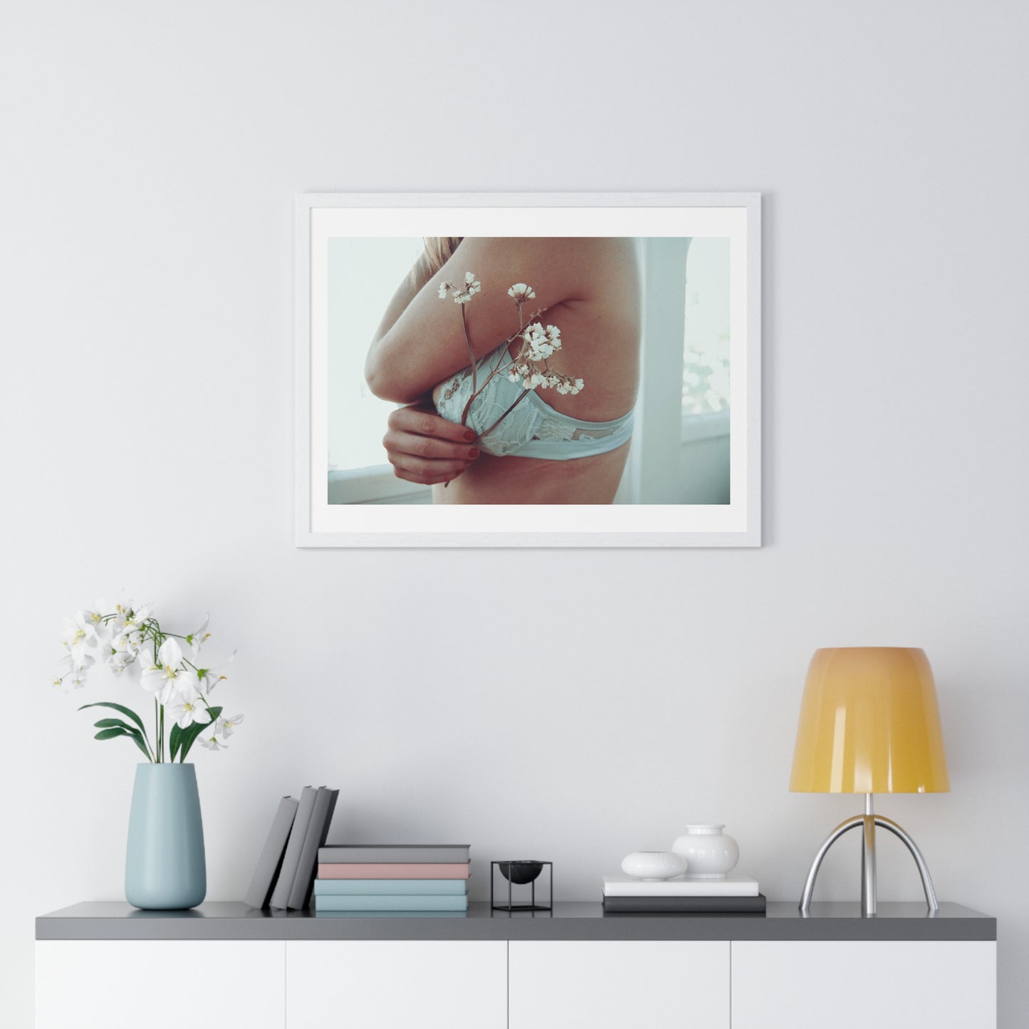 Woman and Flower, Photographer Unknown, from the Original, Framed Print