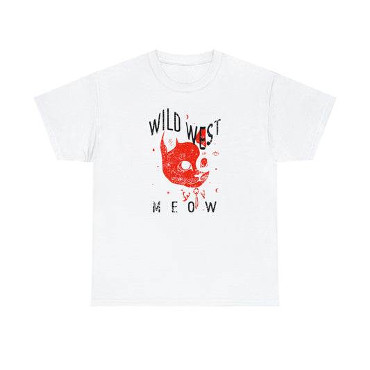 Wild West, Meow Slogan Cat Cowboy T-Shirt