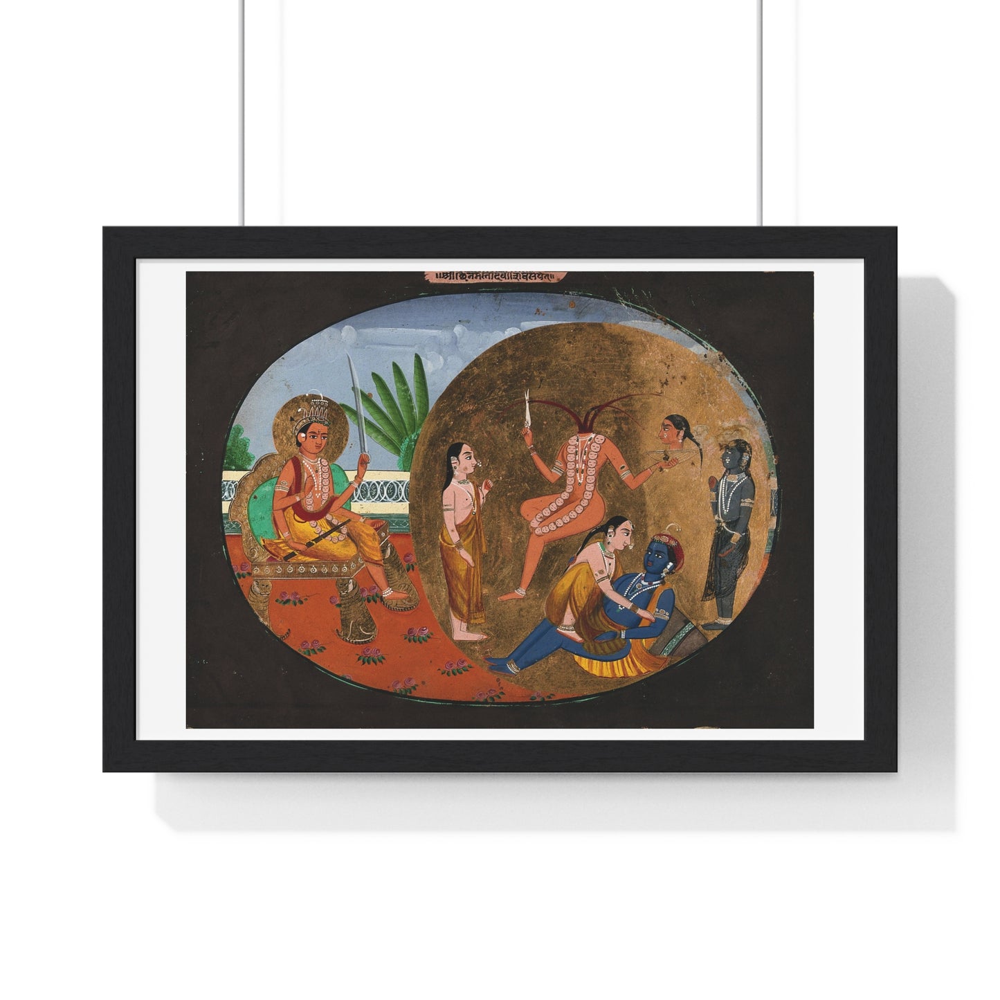 Hindu Deities Shiva, Chhinnamasta, Kamadeva and Rati, 19th Century Gouache Painting by an Indian Artist, Framed Print