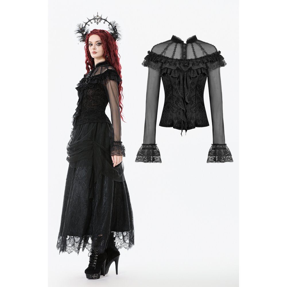 Dark in Love Seraphina Gothic Blouse, Layered Lace Cuffs