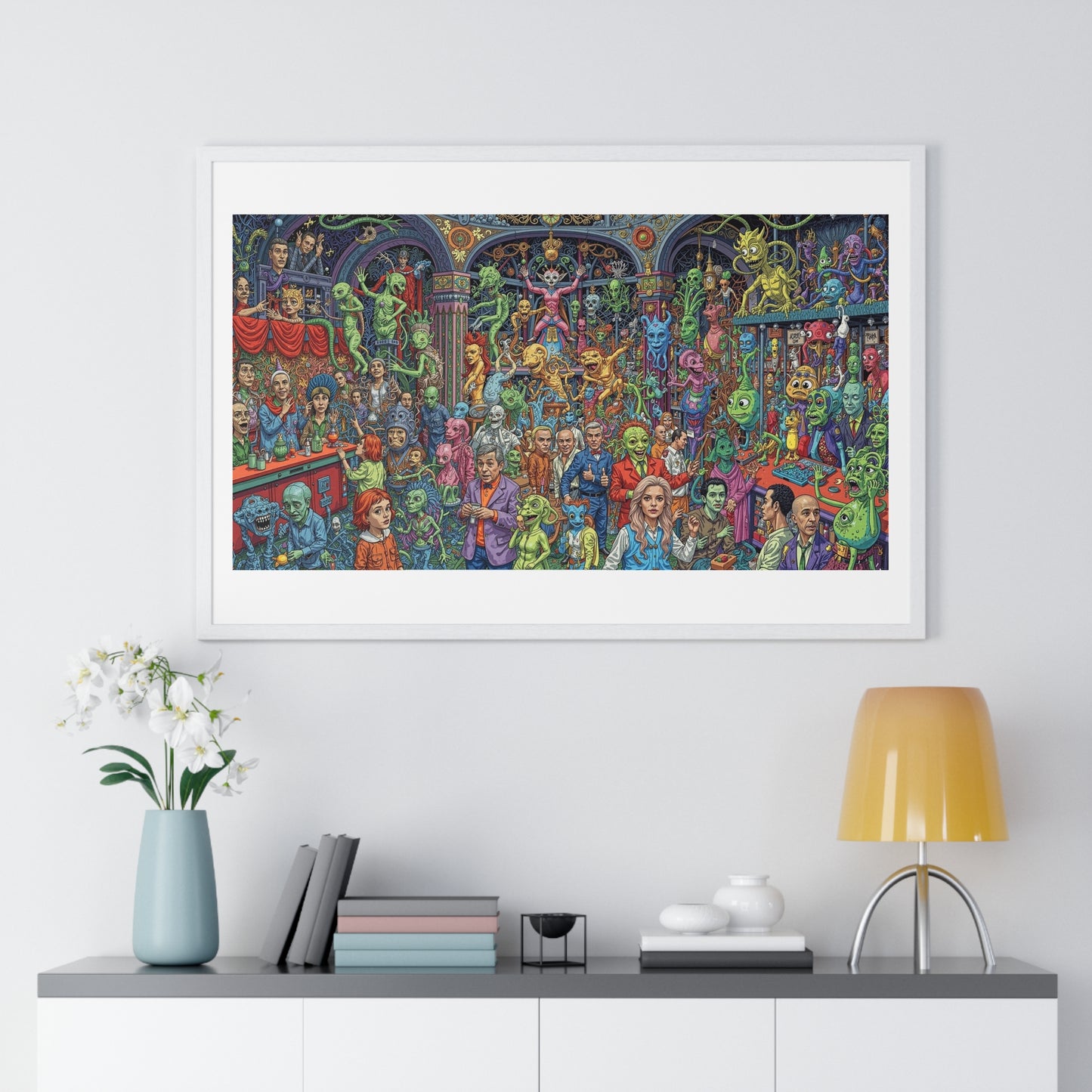 Demons and NPCs Diorama, Cartoon Art 'Designed by AI' Framed Art Print