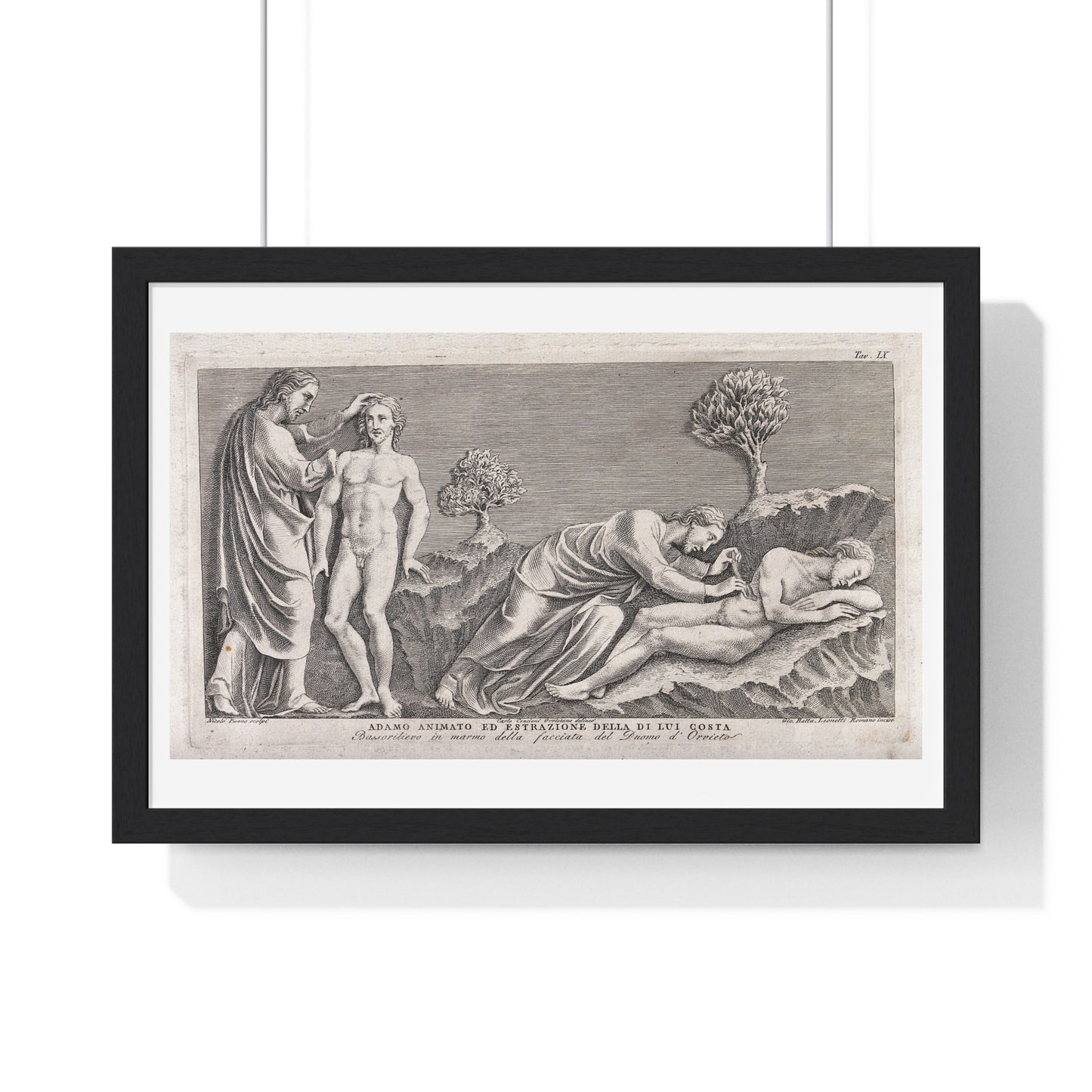 God Animates Adam and Operates on his Rib, Etching by Giovanni Leonetti after Carlo Cencioni after Nicola Pisano, Framed Print
