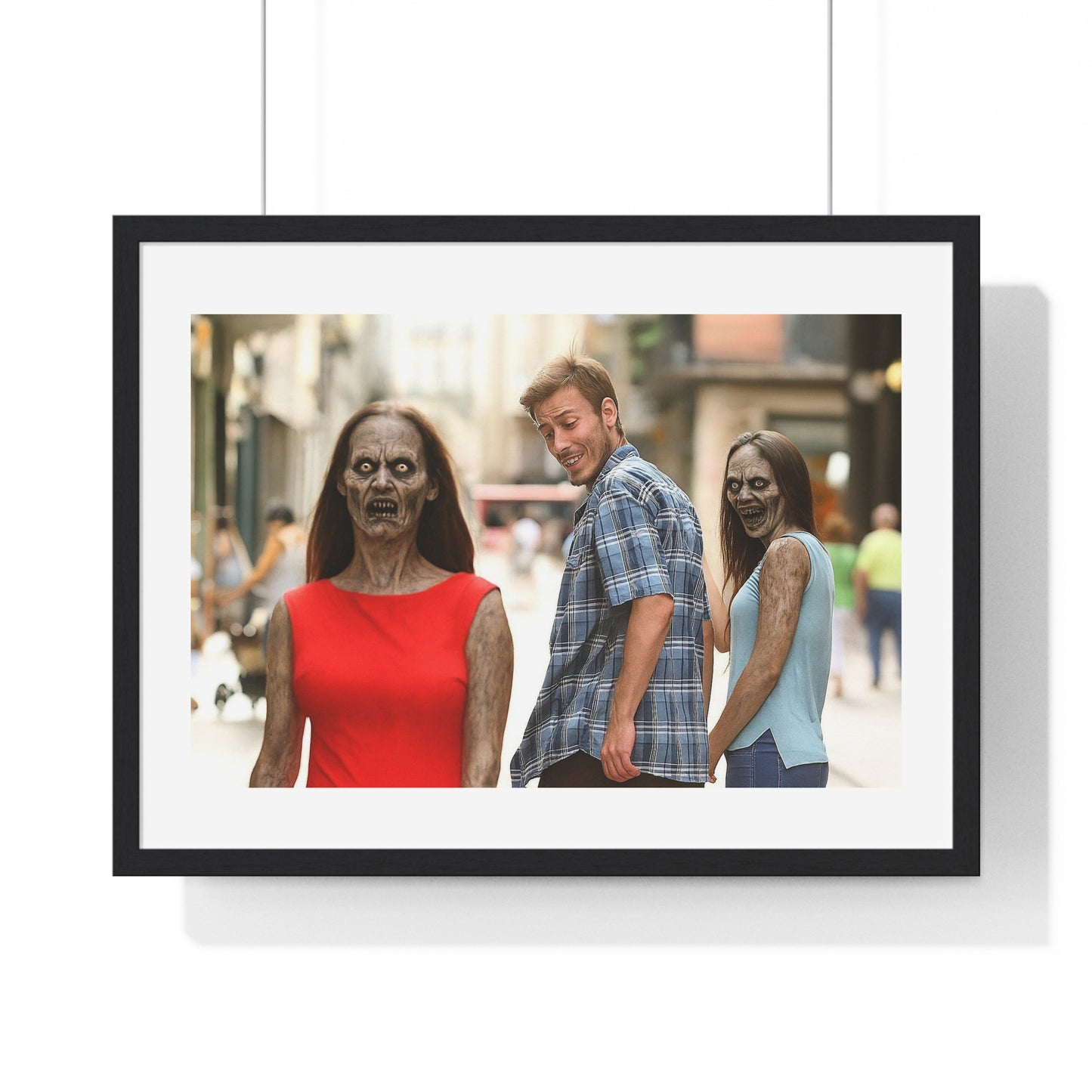 Distracted Boyfriend Meme Art, the Grotesque Reality of it All, Framed Art Print